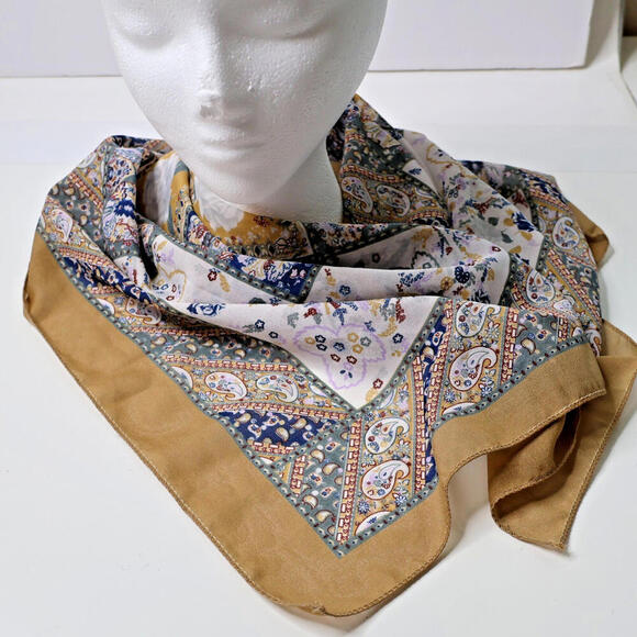 VTG Patchwork Square Scarf Paisley Rose Western Hippie Boho Gma Cottage Floral - Picture 2 of 4